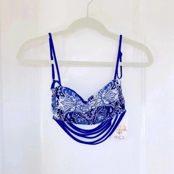 Becca Swim Americana Blue and White Bandeau Bikini Top Women’s Size Small - Picture 5 of 14